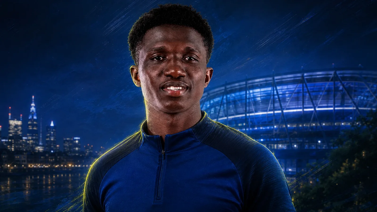 Illustrazione realizzata con IA per la notizia di mercato su Lamine Camara e Chelsea